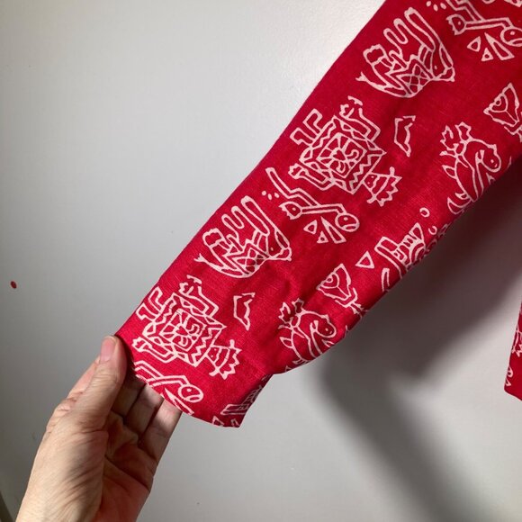 Womens Units Tribal Linen Button Shirt Jacket Red White M Linen - Picture 5 of 9